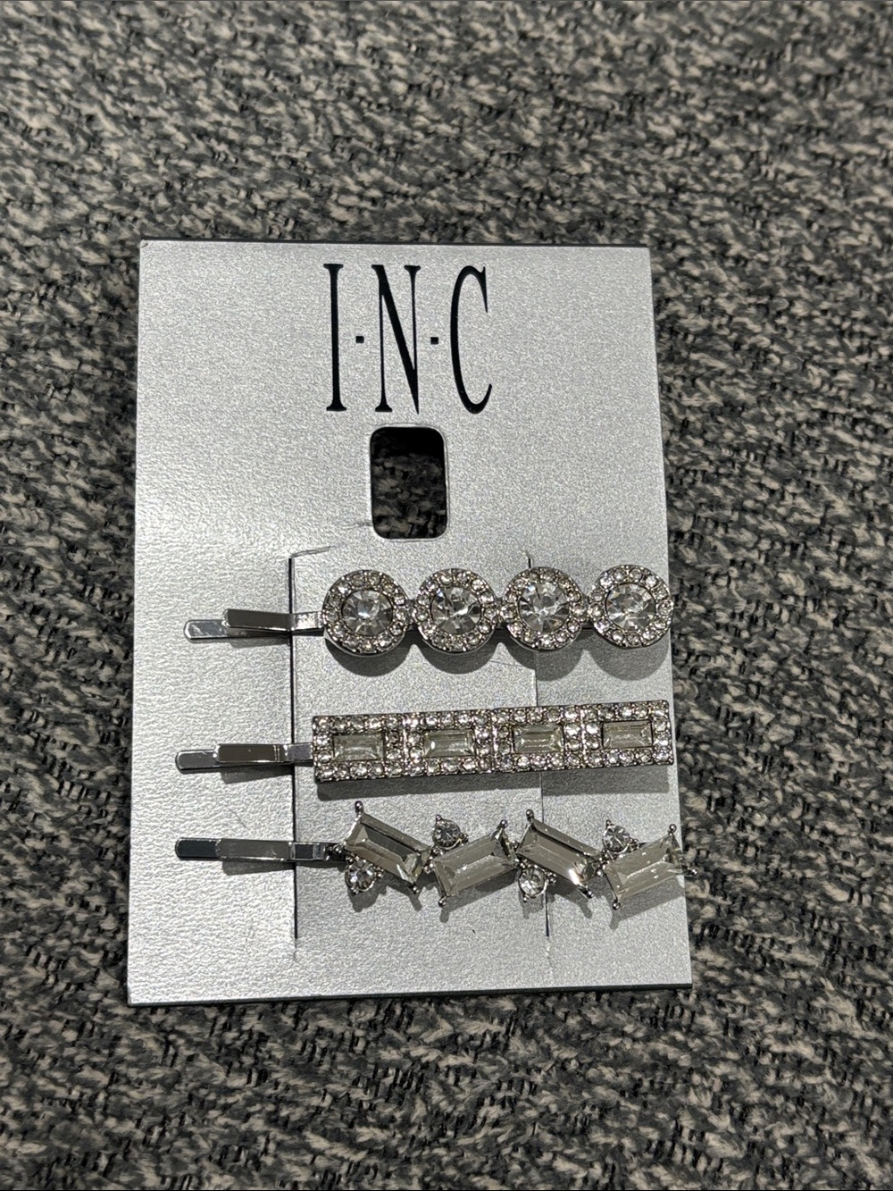 INC International Concepts Silver Crystal Bobby Pin Set - 3 Pack